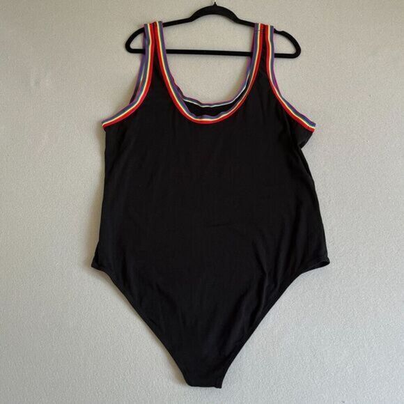 Torrid Foxy Scoop Neck Ringer Bodysuit Black Rainbow Trim Size 4X - Picture 3 of 9